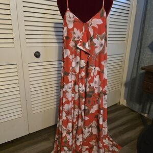 Express Red and White Floral Tie-back Maxi Dress
